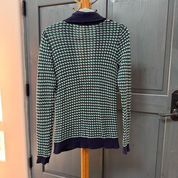 BP (L) woven cotton waffle cardigan sweater button down, navy and green, large - Picture 4 of 7